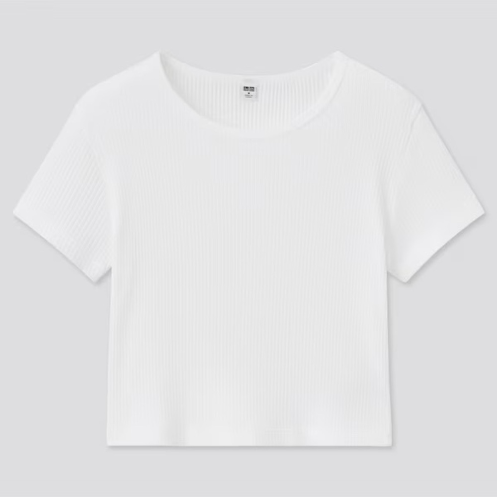 Uniqlo White Ribbed cropped T-Shirt